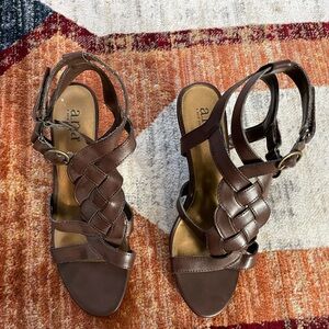 Ana Brown Leather Braided Heeled Sandal Size 7